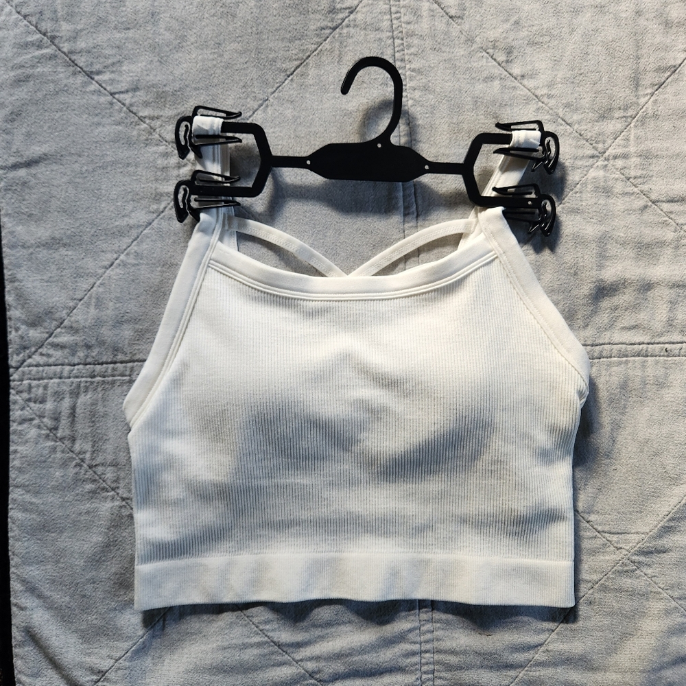 Jockey Bra Crop Top Crossback White NWT athleisure ribbed - Picture 10 of 13